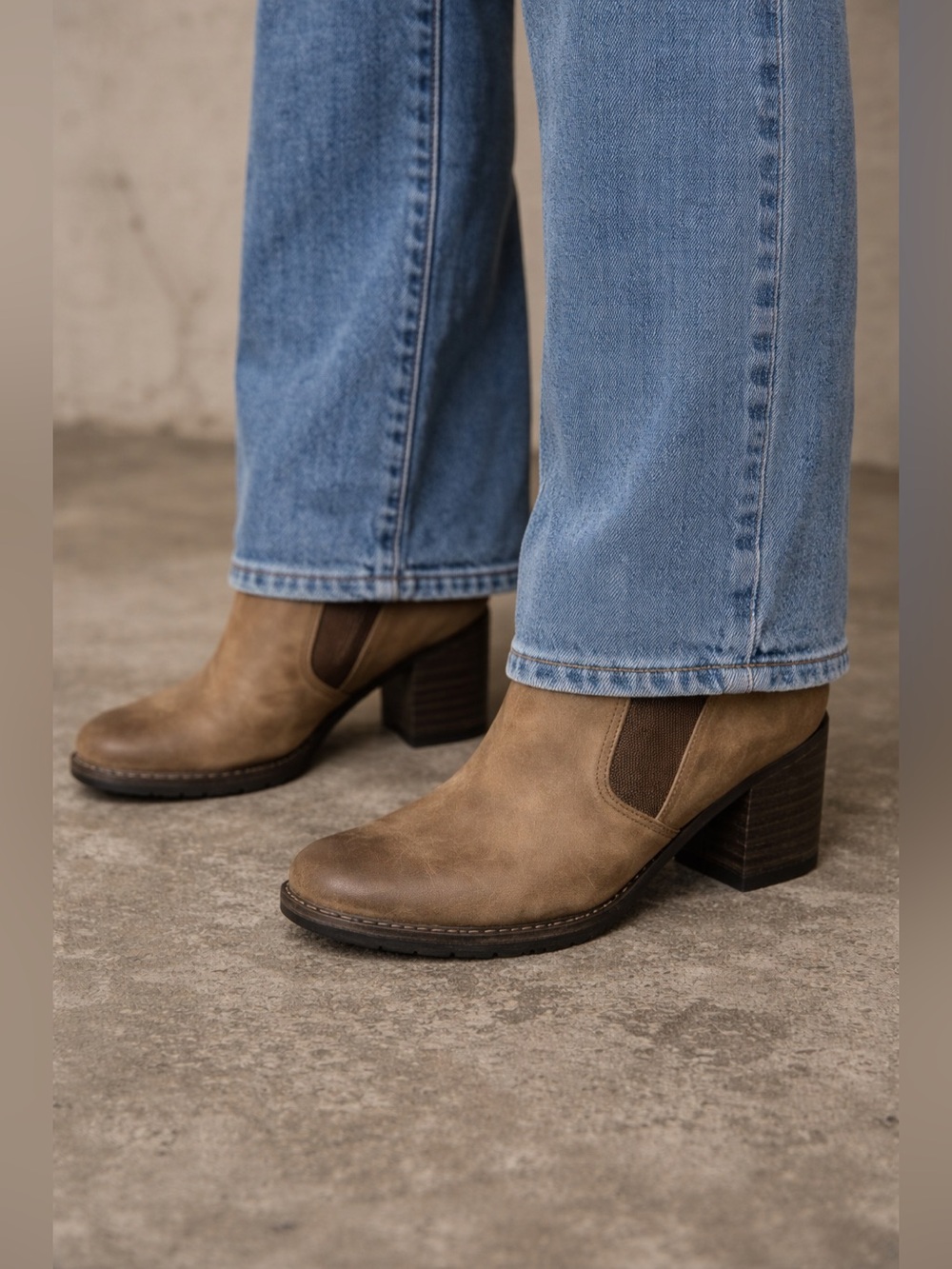 Born Taupe Slip-On Block Heel Leather Gertrude Boots